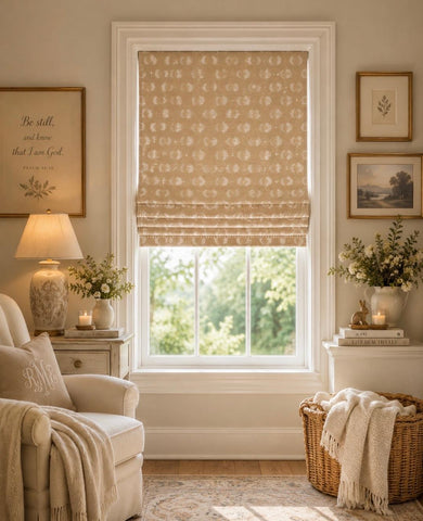 #40 Neutral Linen Embroidered Roman Shade NEW!
