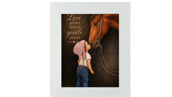 Matted Print - Little Cowgirl Kissing Horse (Healing Art)