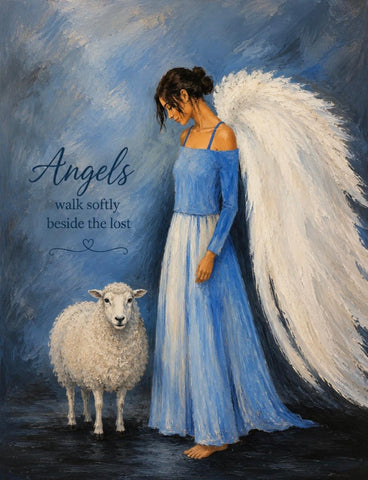 Matted Print - Angel with Sheep (Healing Art)