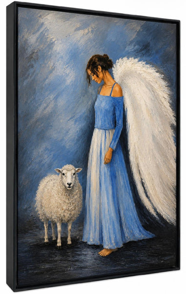 5' X 7" Framed Art - Angel with Sheep