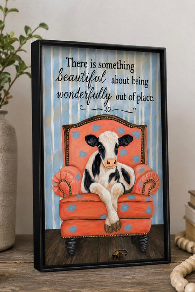5' X 7" Framed Art - Cow Relaxing