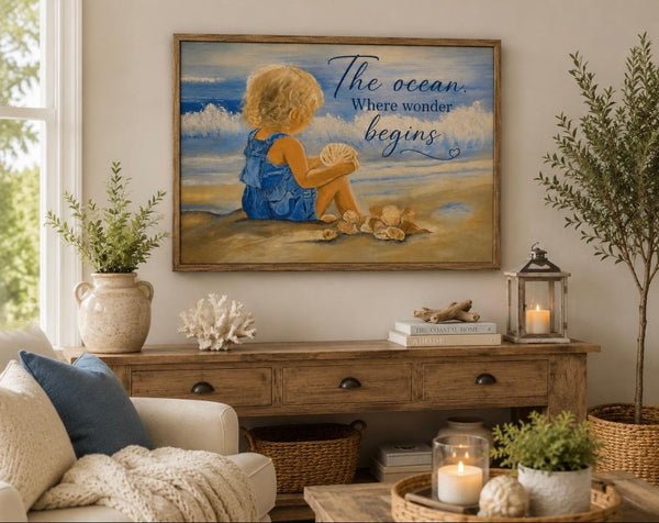 Framed Print 11" X 14"  - Toddler at the Beach Wall Art (Healing Art)