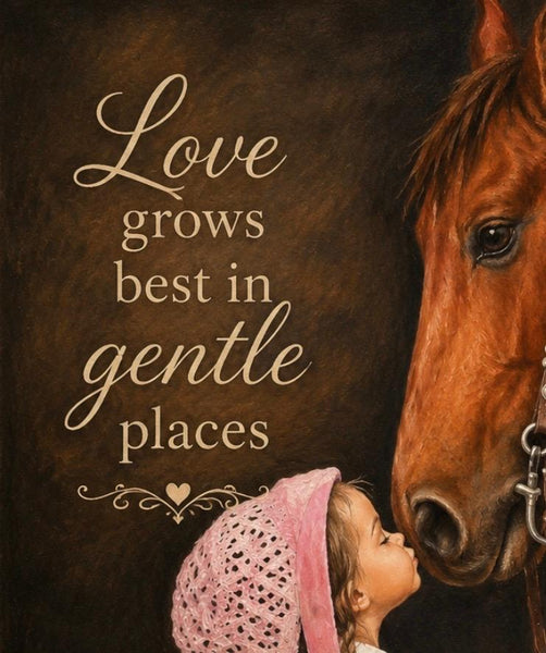 Matted Print - Little Cowgirl Kissing Horse (Healing Art)