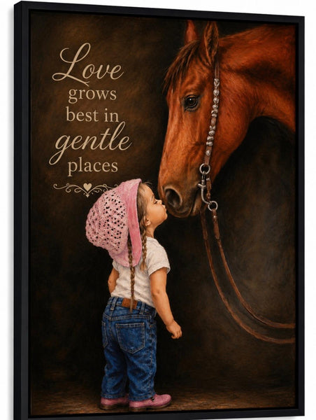 5' X 7" Framed Art - Little Cowgirl Kissing Horse