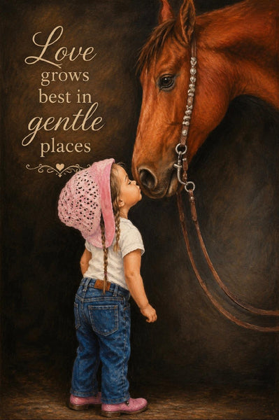 Canvas Print 11" X 14" - Little Cowgirl Kissing Horse- (Healing Art)