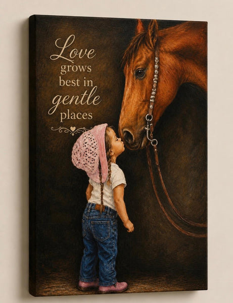 Canvas Print 11" X 14" - Little Cowgirl Kissing Horse- (Healing Art)