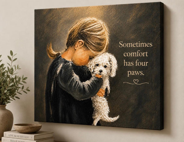 Canvas Print 11" X 14" - Little Girl with Her Puppy - (Healing Art)