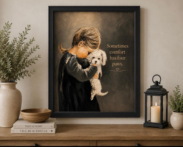 Framed Print 11" X 14" - Little Girl with Her Puppy -  (Healing Art)