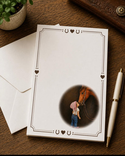 Designer Stationery - Little Cowgirl Kissing Her Horse