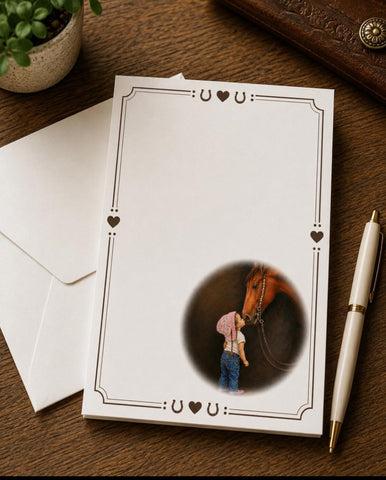 Designer Stationery - Little Cowgirl Kissing Her Horse