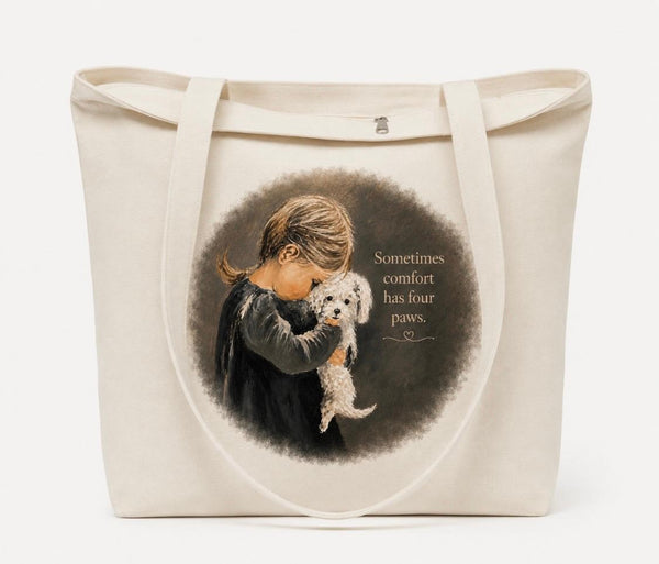 Little Girl with Her Puppy Tote Bag