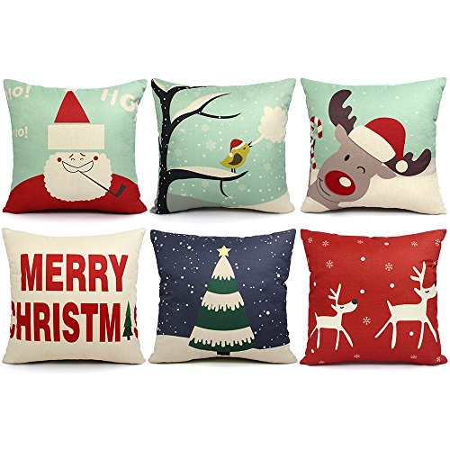 6 Packs Chirstmas Pillows Covers 18 X 18 Christmas Décor Pillow Covers Christmas Decorative Throw Pillow Case Sofa Home Décor