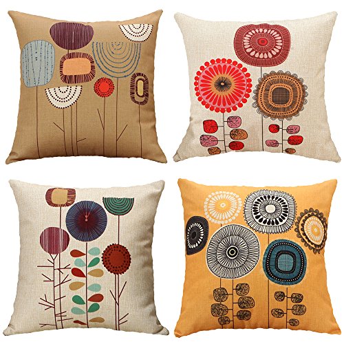 TongXi Cartoon Flowers Pattern Cushion Covers Decorative Throw Pillows For Sofa 18x18 inches Pack of 4