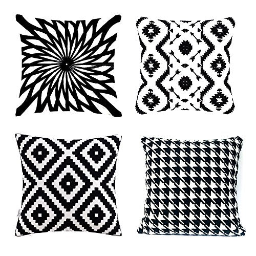 Decorative Throw Pillow Case,MOCOFO Pack of 4 Both Sides Cotton Linen Hypoallergenic Cushion Cover Geometry 18"X18"