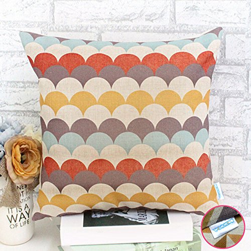 WOMHOPE 4 Pack - 17 x 17 Inch Colorfull Stripe Vintage Style Cotton Linen Square Throw Pillow Case Decorative Cushion Cover Pillowcase Cushion Case for Sofa,Bed,Chair,Auto Seat (C (Set of 4))