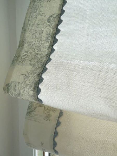$195.00 Roman Shade with Toile Accent and Rickrack #2P088