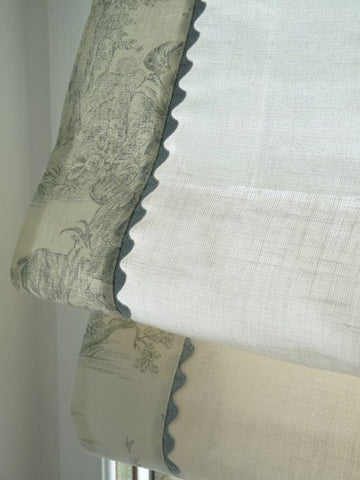 $195.00 Roman Shade with Toile Accent and Rickrack #2P088